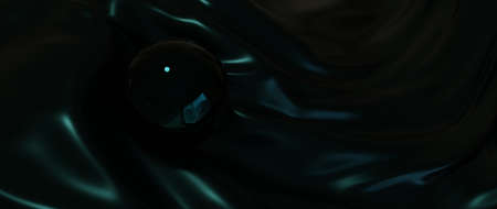 3d render of green ball and silk. iridescent holographic foil. abstract art fashion background.の写真素材