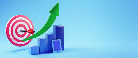 3D render of bar graph and mobile. Business online mobile and e-commerce on web shopping concept....