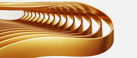 Abstract Architecture Background. Gold and white Circular Building. 3d Rendering