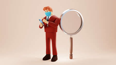 3D render of businessman Use mobile phone to find information. Business online mobile and e-commerce on web shopping concept. Secure online payment transaction with smartphone.の写真素材