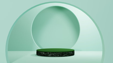 3d render of vector abstract background. Podium for show product. Blank scene showcase mockup with empty round stage.の写真素材
