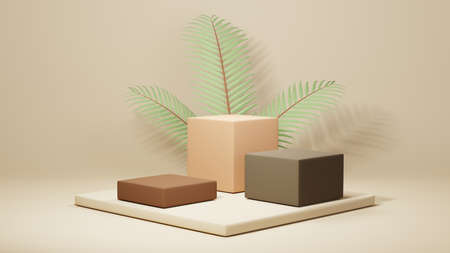 3D rendering of mockup background. Podium for show product. Blank scene showcase with empty round...