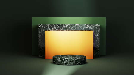 3D rendering of mockup background. Podium for show product. Blank scene showcase with empty round stage.の写真素材