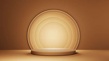3D rendering of mockup background. Podium for show product. Blank scene showcase with empty round stage.の写真素材