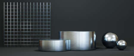 3D rendering of mockup background. Podium for show product. Blank scene showcase with empty round...