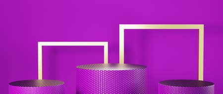 3D rendering of mockup background. Podium for show product. Blank scene showcase with empty round...