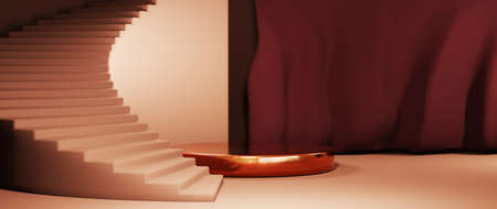 3D rendering of mockup background. Podium for show product. Blank scene showcase with empty round stage.の写真素材