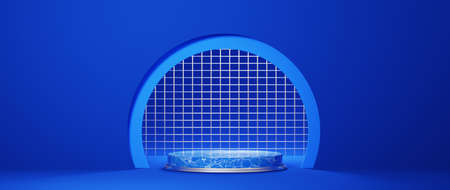 3D rendering of mockup background. Podium for show product. Blank scene showcase with empty round...