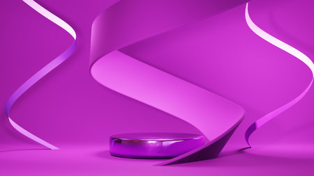 3D rendering of mockup background. Podium for show product. Blank scene showcase with empty round stage.の写真素材