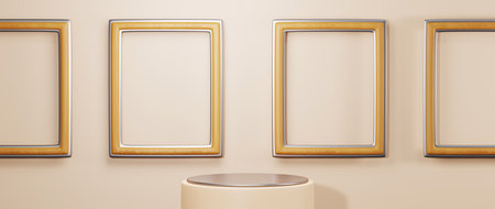 3D rendering of podium background. Mockup for show product. Blank scene showcase with empty round...