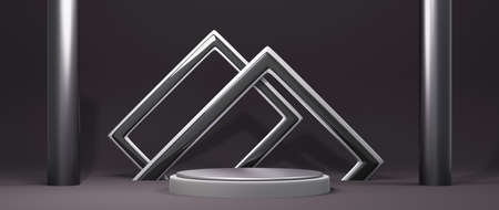 3D rendering of podium background. Mockup for show product. Blank scene showcase with empty round...