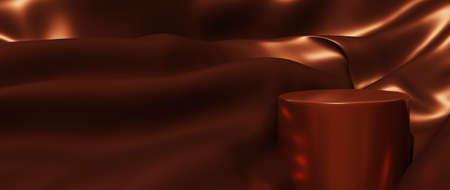 3d render of brown cloth and podium. Abstract art fashion background. Scene stage platform showcase,...