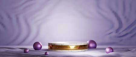 3D rendering of podium background. Mockup for show product. Blank scene showcase with empty round stage.の写真素材