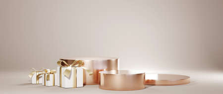 3D rendering of Podium for displaying the skin cream cosmetics decorations. Mockup background for show product.の写真素材