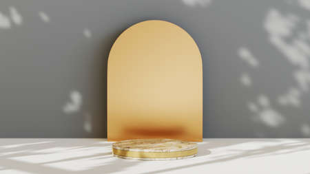 3D rendering of Podium for displaying the skin cream cosmetics decorations. Mockup background for show product.の写真素材