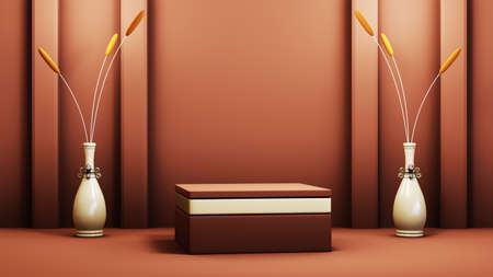 3D rendering of blank product background for displaying fashion and cream cosmetics decorations. Modern podium background for luxury product.の写真素材