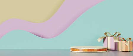 3D rendering of blank product background for backdrop fashion and cream cosmetics decorations. Modern blank podium background for luxury product.の写真素材