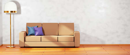 3D render of Home interior with ethnic boho decoration. Modern living room in house.の写真素材