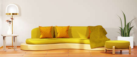 3D render of Home interior with ethnic decoration. Modern living room in house or apartment.の写真素材