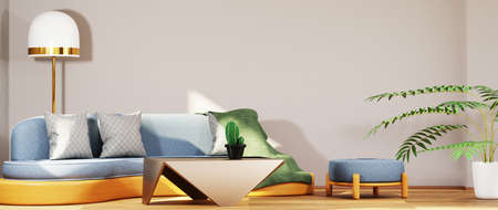 3D render of Home interior with ethnic decoration. Modern living room in house or apartment.の写真素材