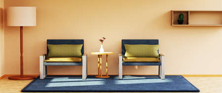 3D render of Home interior with ethnic decoration. Modern living room in house or apartment.の写真素材