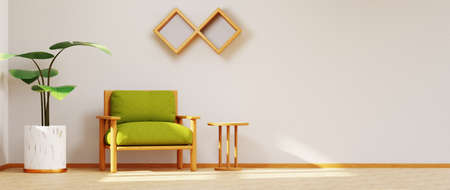 3D render of Home interior with ethnic decoration. Modern living room in house or apartment.の写真素材