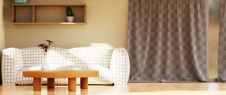 3D render of Home interior with ethnic decoration. Modern living room in house or apartment.の写真素材
