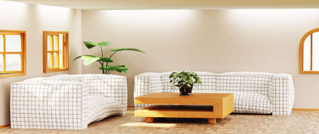3D render of Home interior with ethnic decoration. Modern living room in house or apartment.