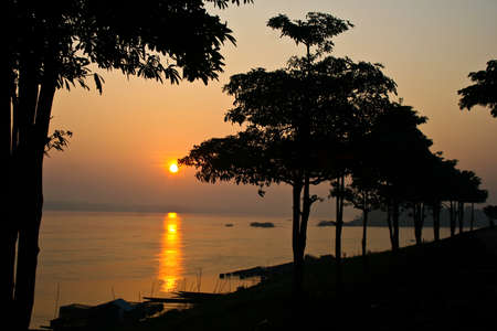 Dontan, Kong river, Landscape, Mukdahan, Northeast of Thailand, River, Sun riseの写真素材