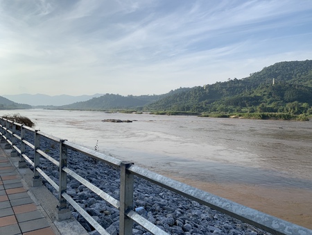 The mountain and river view near path in Thailand