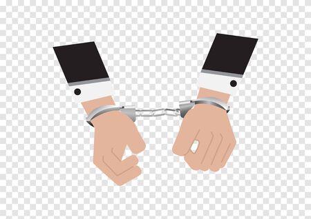 A vector of hands of businessman in back suit arrested Control by putting silver handcuffs isolated...