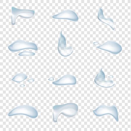 A set of realistic water drops vector isolated on transparency background, Glass bubble, natural clear crystal splashのイラスト素材