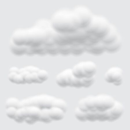 Virtual cumulus clouds vectors isolated on light gray background, Realistic Fluffy cubes like pure cotton woolのイラスト素材