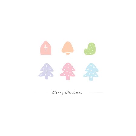 Cute Merry Christmas icon set on white background, new year element design, vector for celebrate illustration flat designのイラスト素材