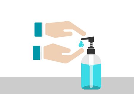 sanitize hand wash using alcohol gel to hygienic and anti baterial health care in pandemic era vectors isolated on white backgroundのイラスト素材