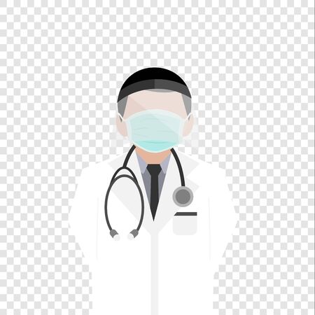 A doctor wear surgical face mask and anti-saliva sanitary shield to protect virus infection and secretions healthcare vector isolated on transparency backgroundのイラスト素材