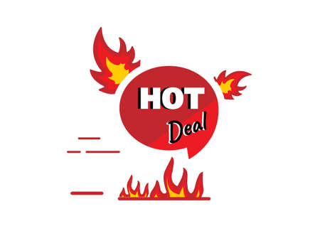 Discount banner promotion with fire vector isolated on white background, hot deal tag saleのイラスト素材