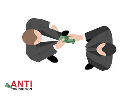 on top view of two business man giving or paying money to make corruption deal vector isolated on white backgroundのイラスト素材