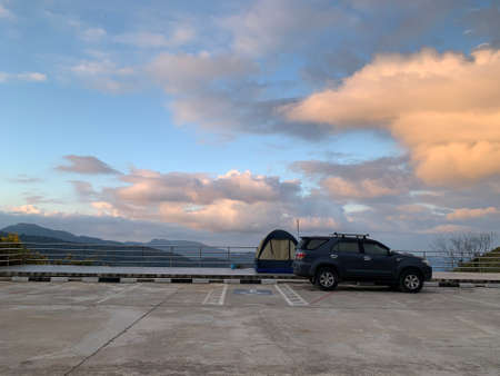 travel camping view with buddy carのeditorial素材