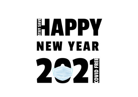 Happy new year 2021 with medical mask vector, typographic banner ep06のイラスト素材