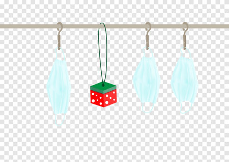 Covid-19 blue cotton mask washing and air dry daily with christmas gift box vector isolated on transparency backgroundのイラスト素材