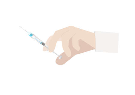 corona virus vaccine syringe injection in medical worker hand isolated on plan background ep01のイラスト素材