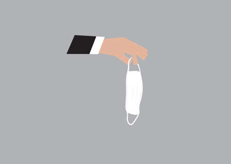hand holding a medical mask for thrown away on dark backgroundのイラスト素材