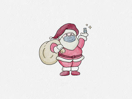 set of Merry Christmas and doctor Santa claus watercolor painting backgroundの写真素材