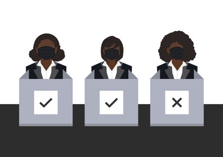 set of businessmen and women voter at polling station vectorのイラスト素材