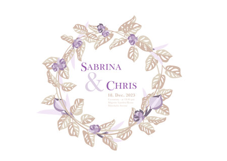 Wedding invitation, save the date card template with floral wreath. Vector illustrationのイラスト素材
