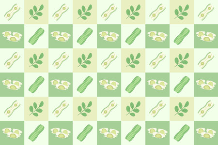 moringa plant in Seamless pattern on checkered backgroundのイラスト素材