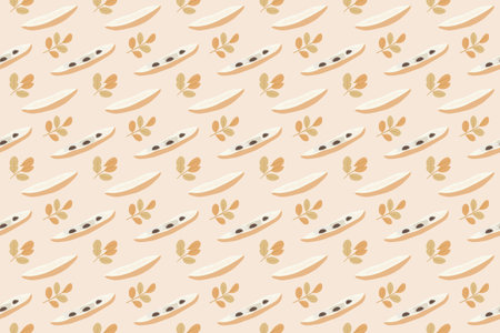 Seamless pattern with peas and moringa on a beige background. Vector illustration.のイラスト素材