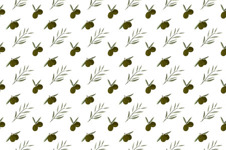 Seamless pattern with green olives on white background. Vector illustration.のイラスト素材