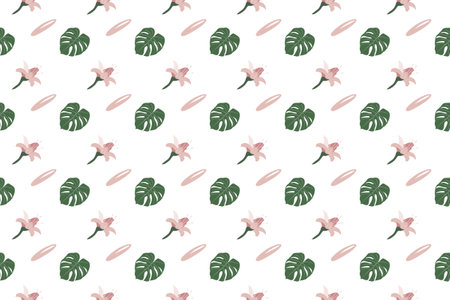 Seamless pattern with monstera leaves and flowers. Vector illustration